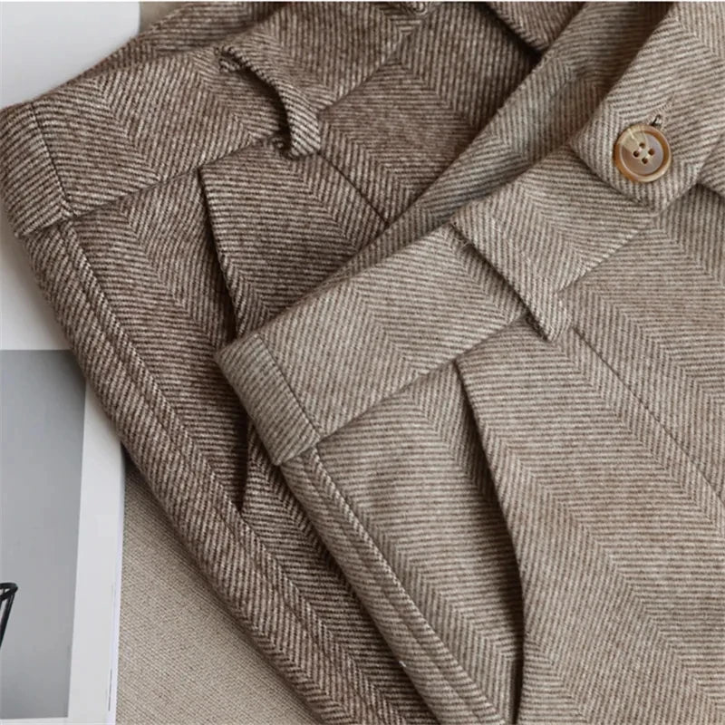 Woolen Pants Women's Harem Pencil Pants 2024 Autumn Winter High Waisted Casual Suit Pants Office Lady Women Trousers - 3KDyn